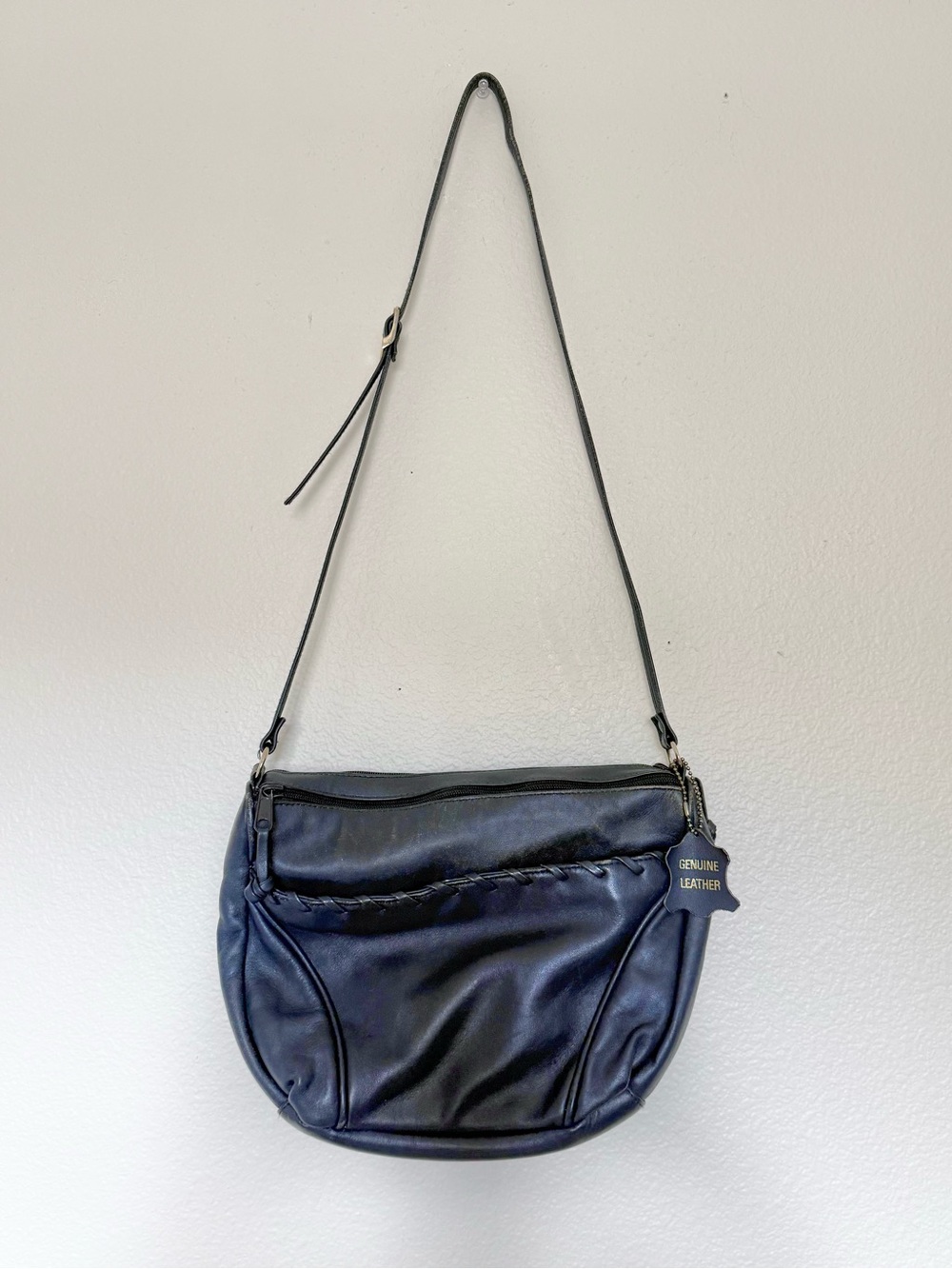 Genuine Leather Crossbody Navy Blue with Gold Accents